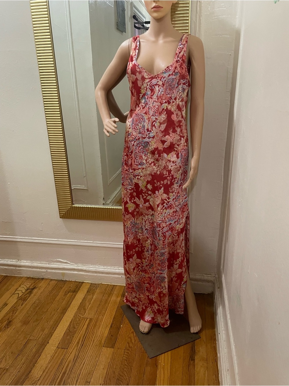 Free People Red Floral Maxi Slip Dress